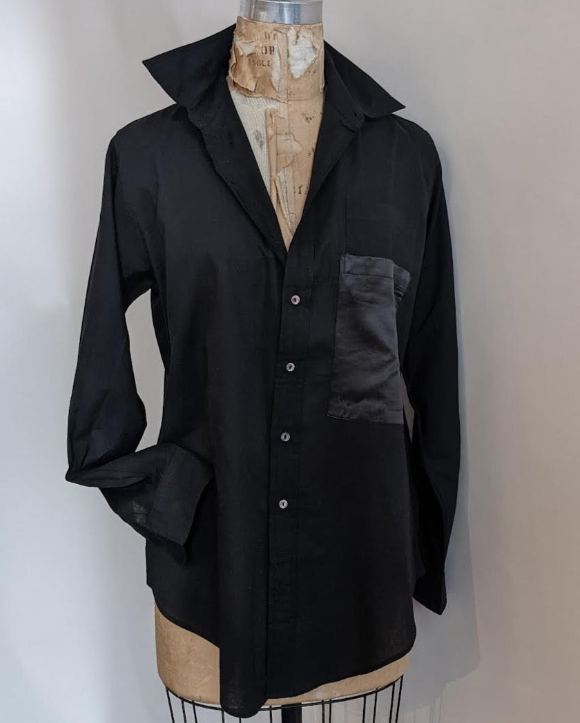 Maguire Shirt, Black Cotton Voile.