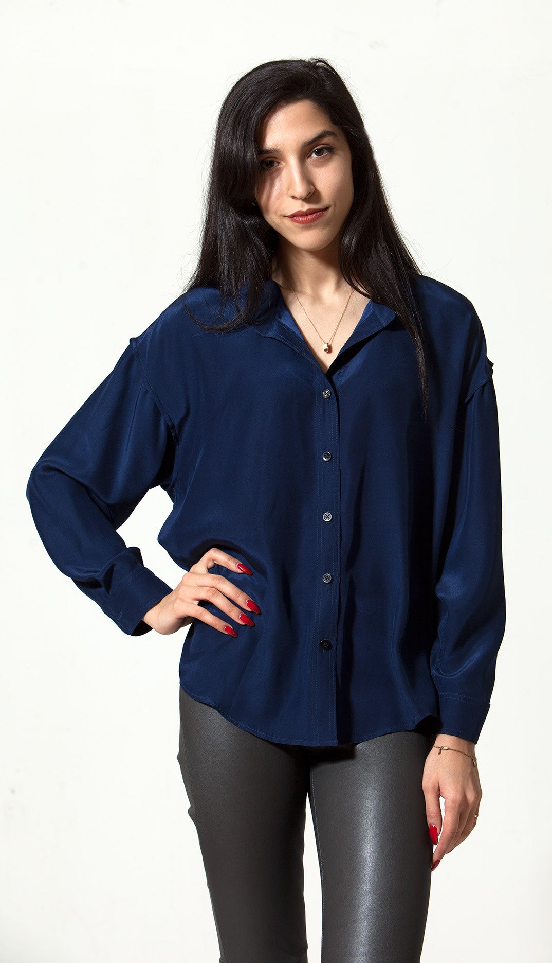 Fallon Shirt. Silk. Indigo