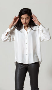 Fallon Shirt: Cream Hammered Silk