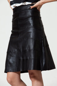 Stretch Lamb Leather A-line Skirt: Black, add or reduce length.