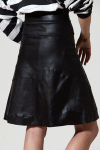 Stretch Lamb Leather A-line Skirt: Black, add or reduce length.