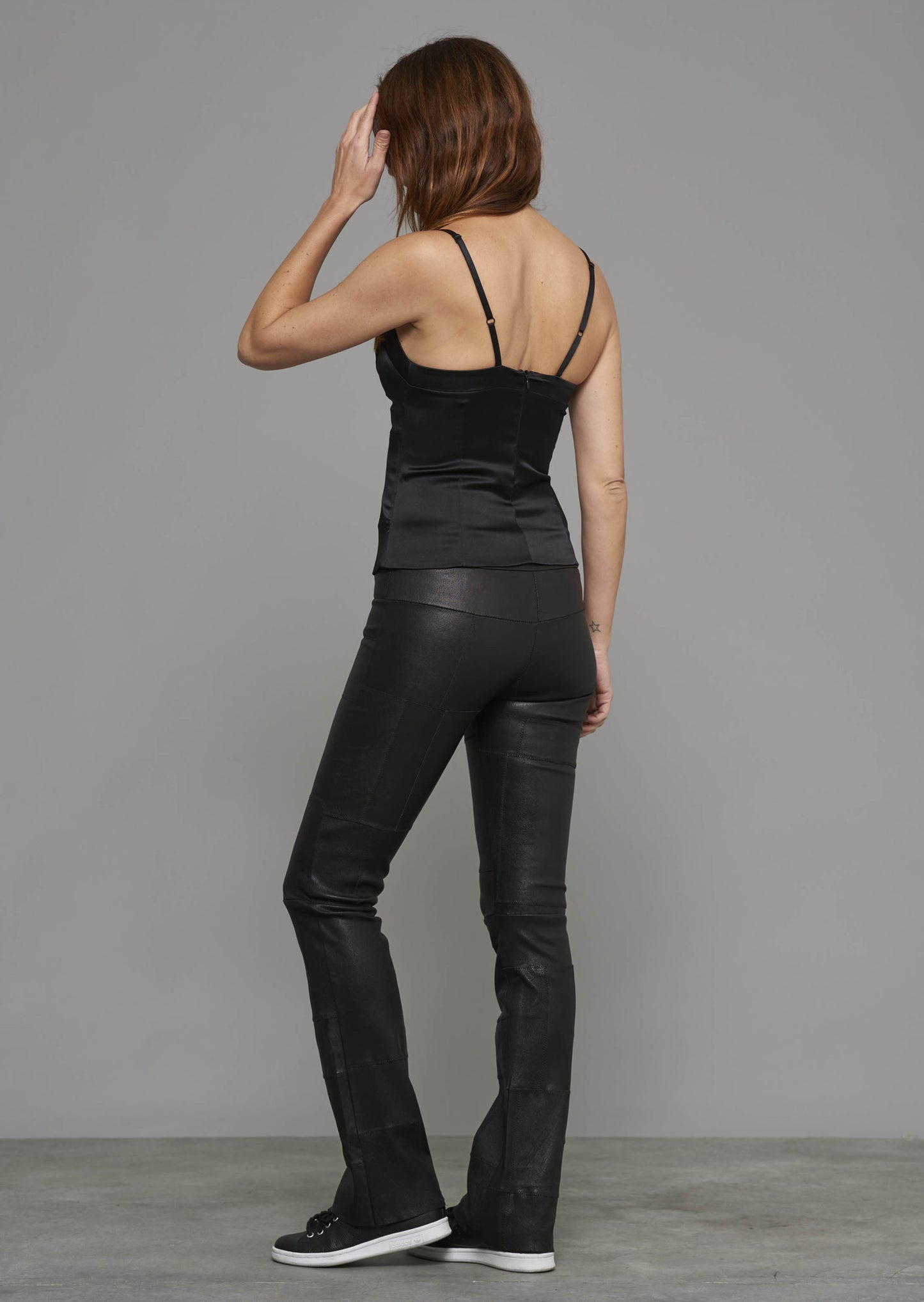 Patchwork Stretch-Leather Bootleggings