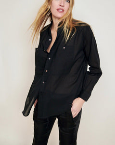 Peasant Shirt. Black Cotton Voile