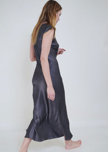 Slip Dress. Ankle-Grazer.  Bias Silk Dress: Anthracite Grey
