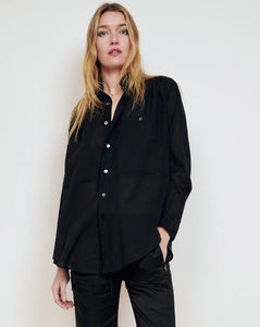 Peasant Shirt. Black Cotton Voile