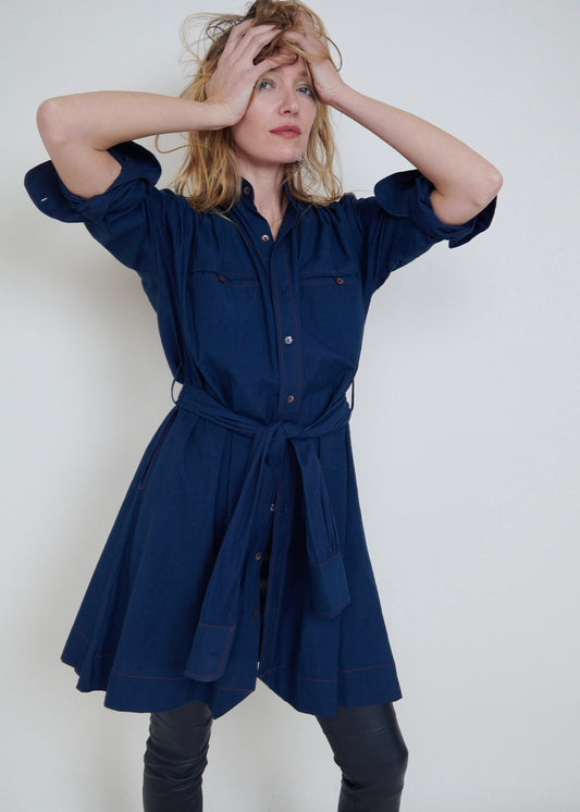 Hera ShirtDress, Indigo striped cotton.
