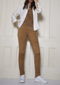 Classic Stretch-Suede Leggings: Camel