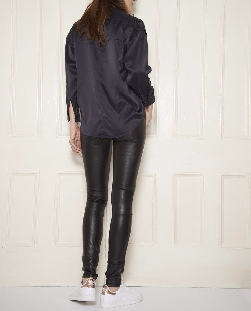 Stretch Lamb Leather Classic Leggings: Black