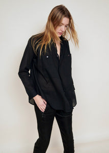 Peasant Shirt. Black Cotton Voile