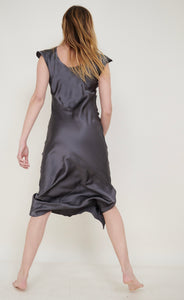 Slip Dress. Ankle-Grazer.  Bias Silk Dress: Anthracite Grey