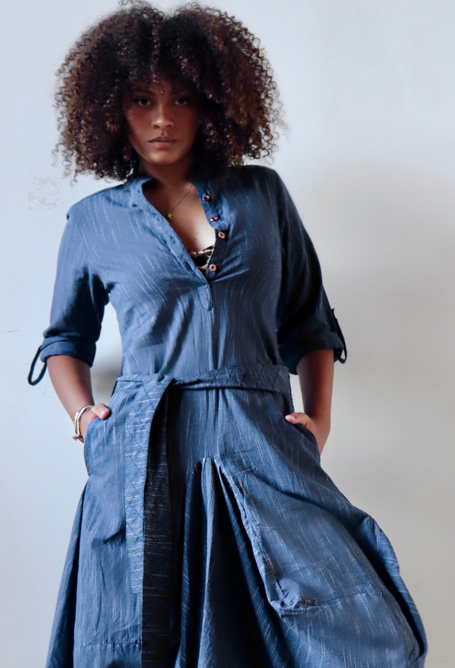 Market Dress Pinstriped Indigo