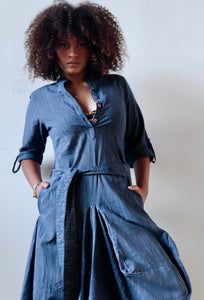 Market Dress Pinstriped Indigo