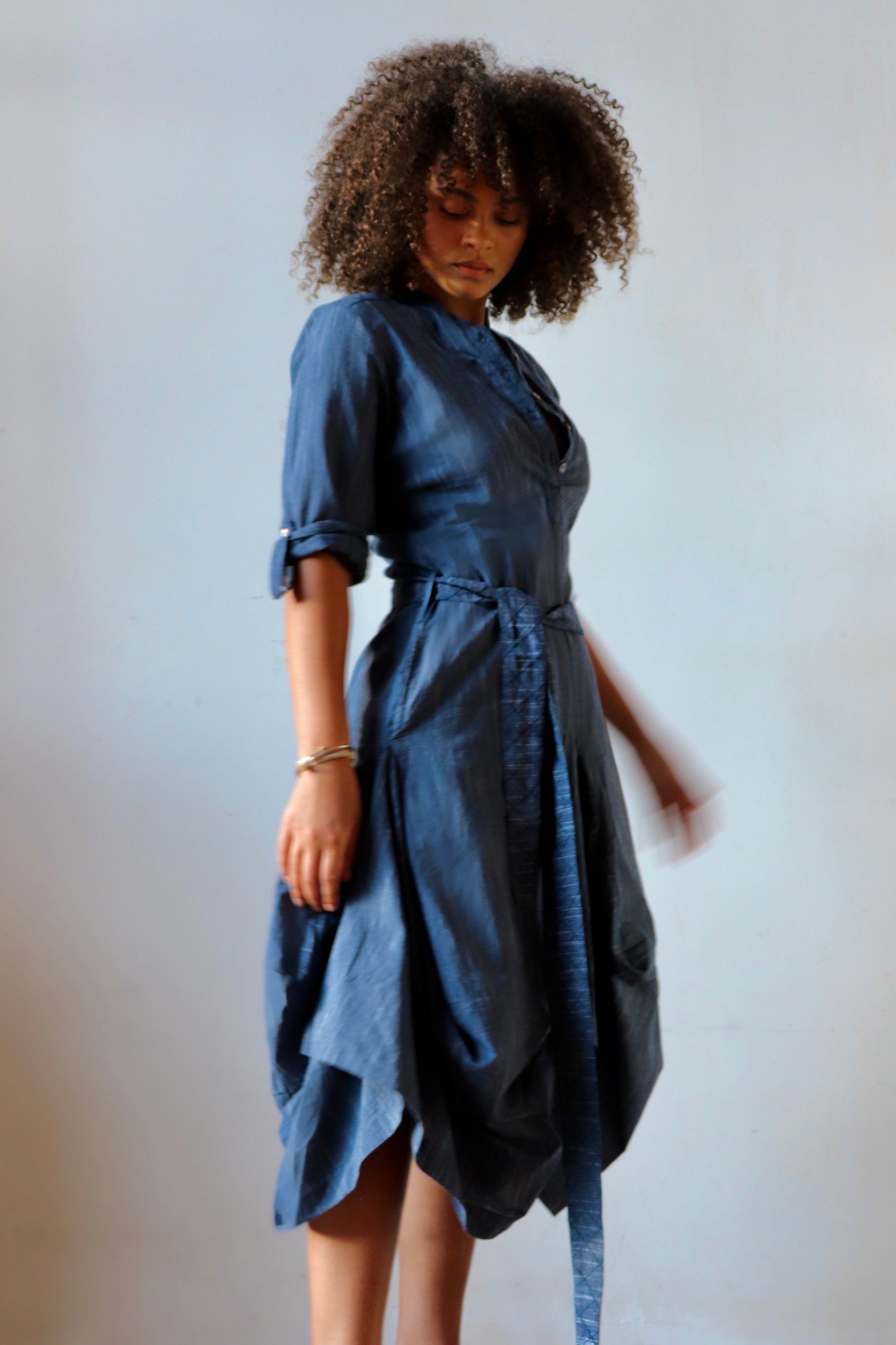 Market Dress Pinstriped Indigo