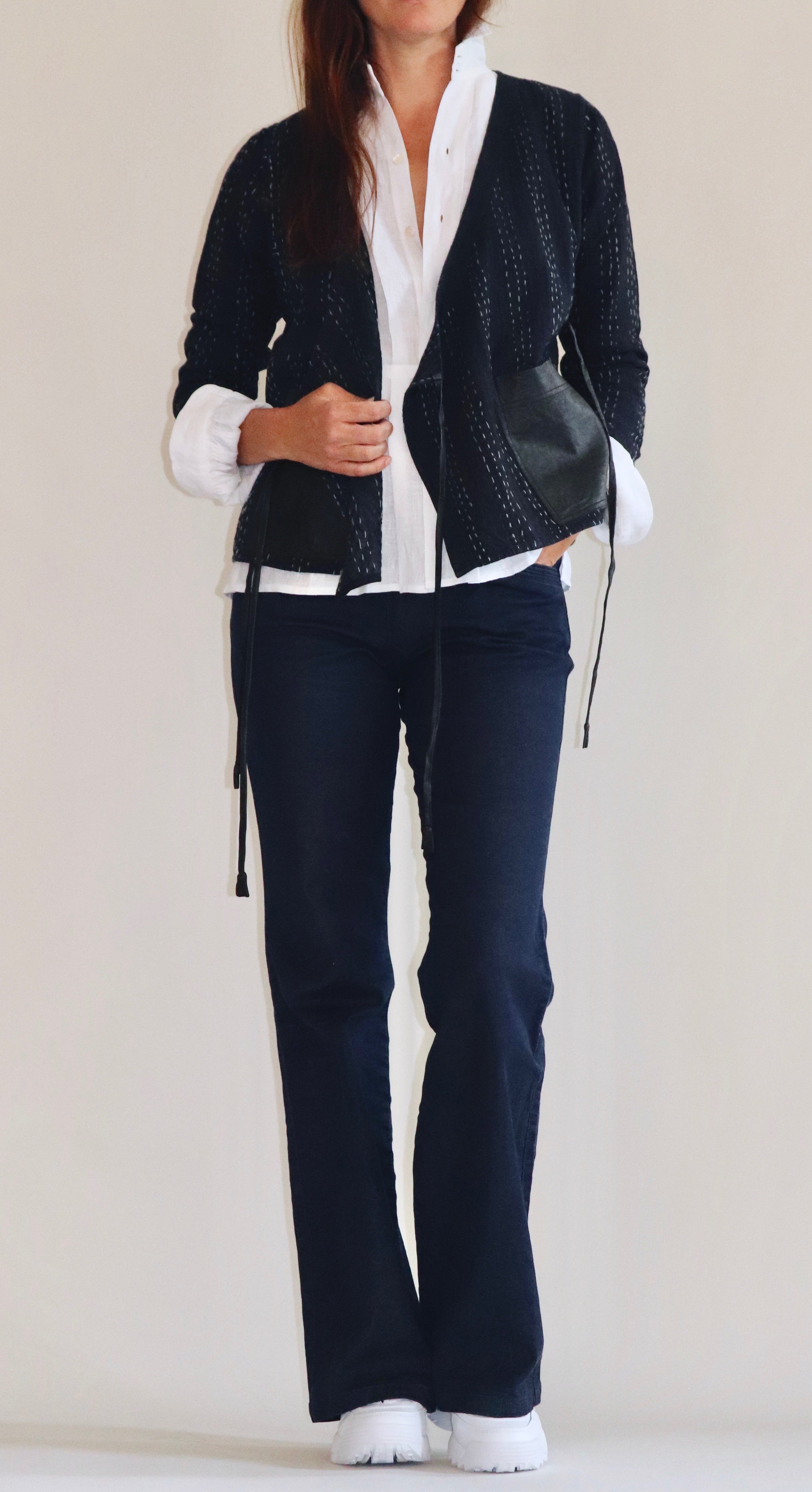 Wrapper Jacket- Kantha Cotton and Leather.