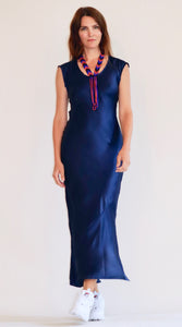 Ankle-Grazer Bias Silk Dress: Indigo