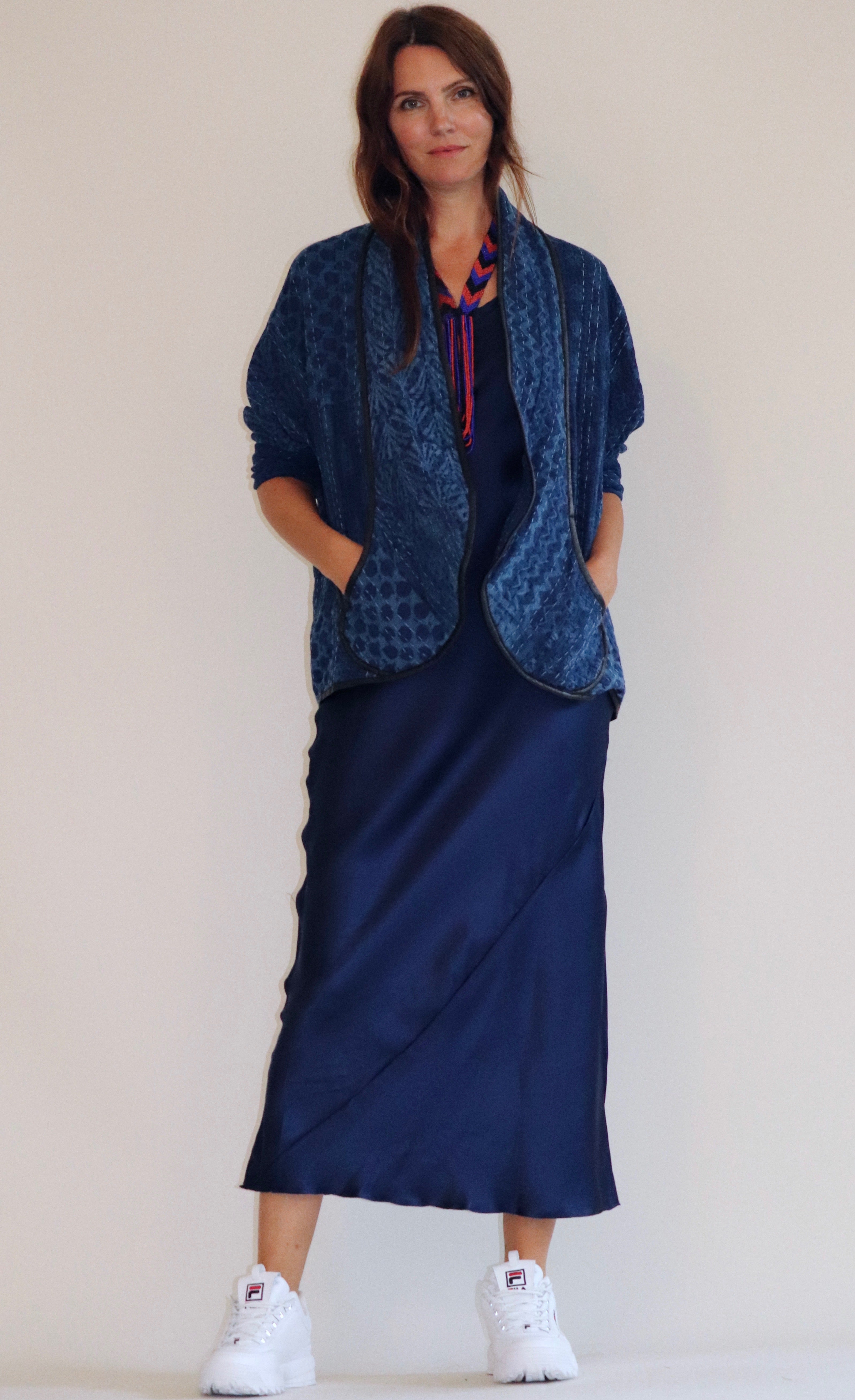 Slip dress. Ankle-Grazer Bias Silk Dress: Indigo