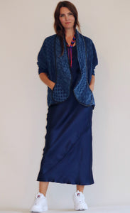 Slip dress. Ankle-Grazer Bias Silk Dress: Indigo