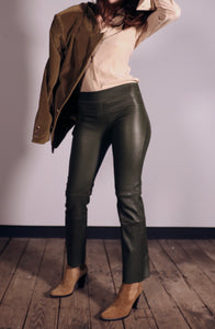 Stretch Lamb leather Cropped Bootlegging, Olive Green