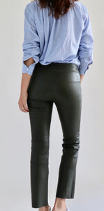 Stretch Lamb leather Cropped Bootlegging, Olive Green