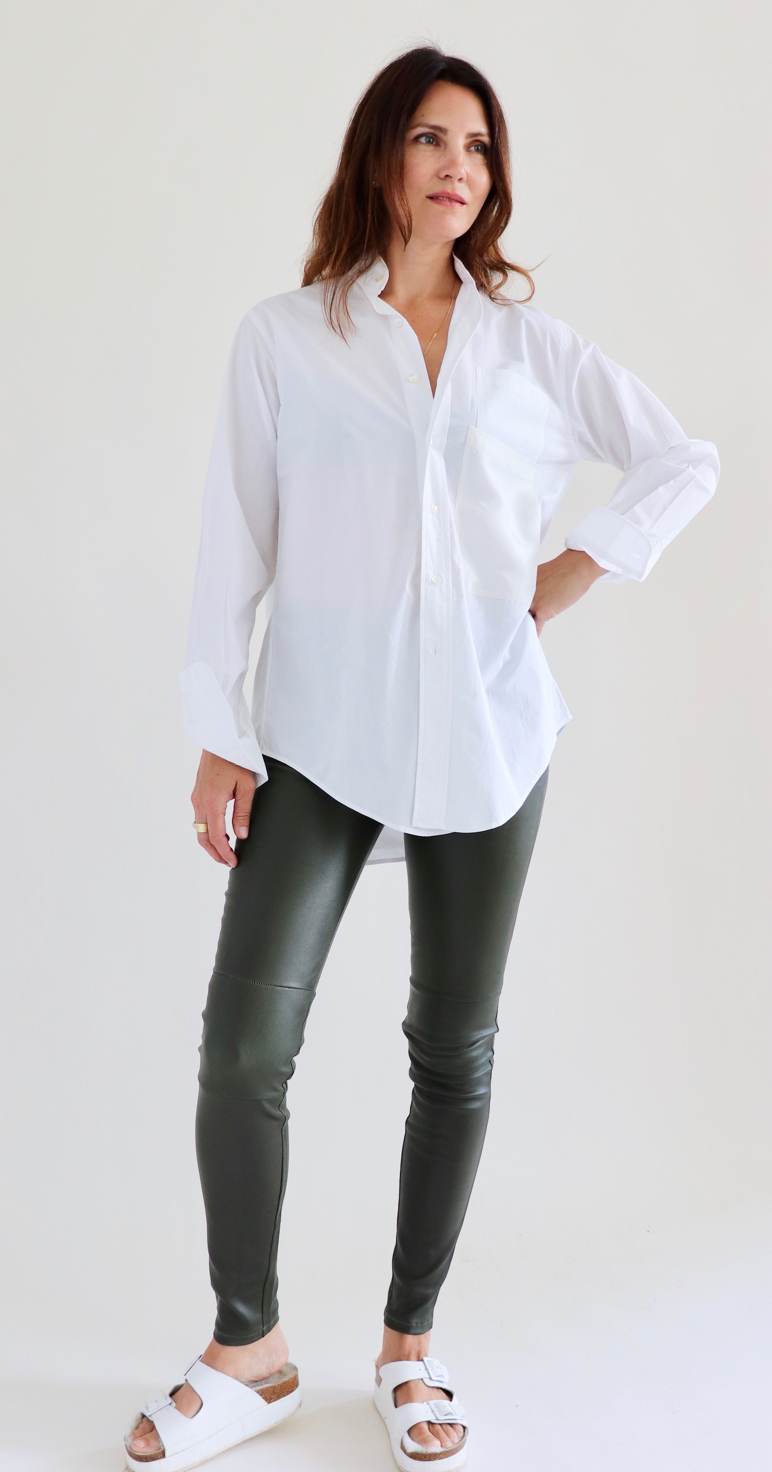 Stretch Lamb Leather Leggings,Olive Green