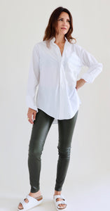 Stretch Lamb Leather Leggings,Olive Green