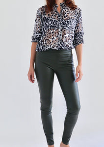 Stretch Lamb Leather Leggings,Olive Green