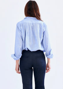 Pintucked Indigo Rinse Stretch Denim Flares