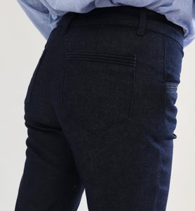 Pintucked Indigo Rinse Stretch Denim Flares