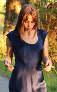 Slip dress. Ankle-Grazer Bias Silk Dress: Indigo