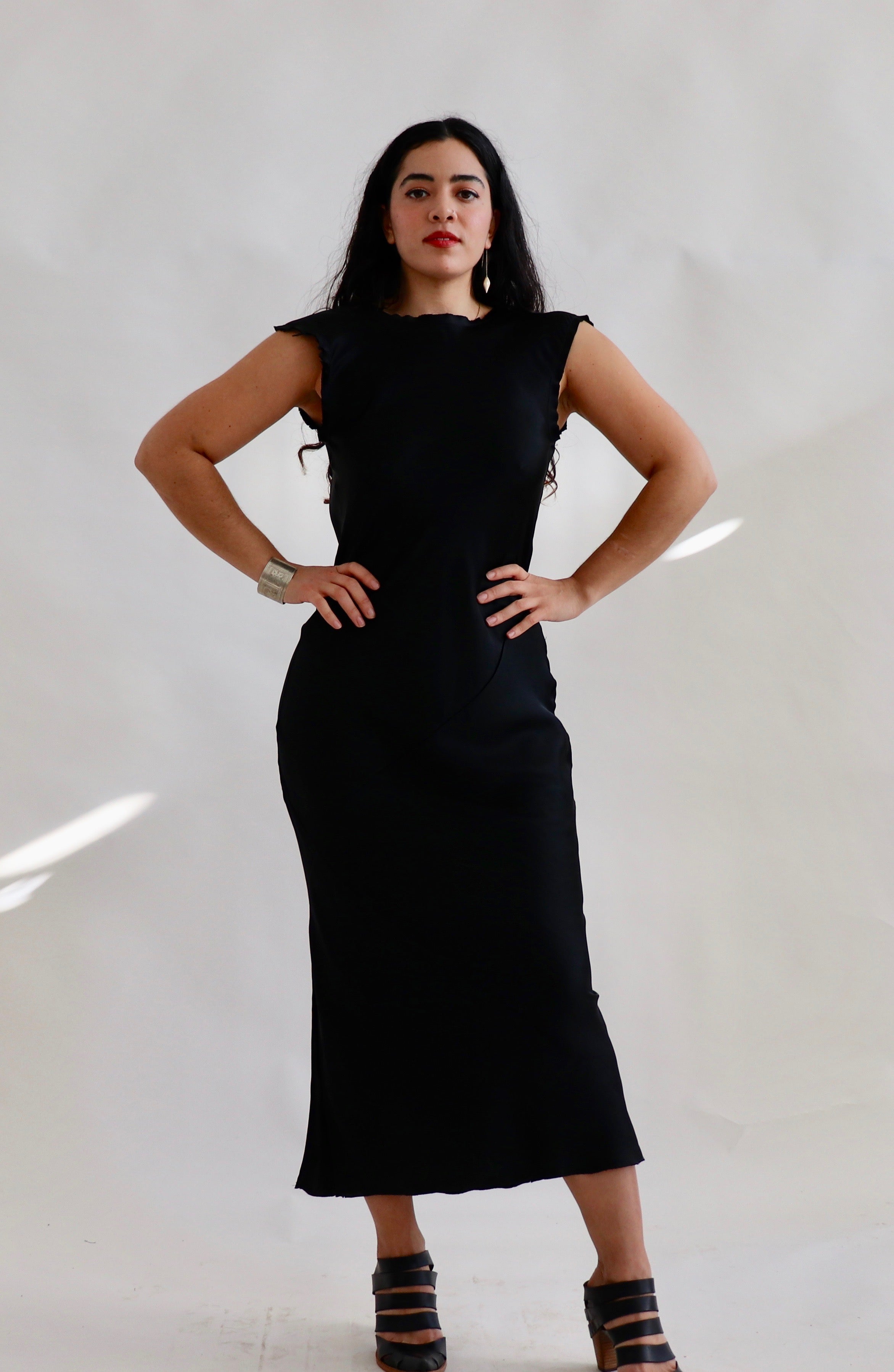 Slip dress. Bias Silk Ankle Grazer Dress: Black