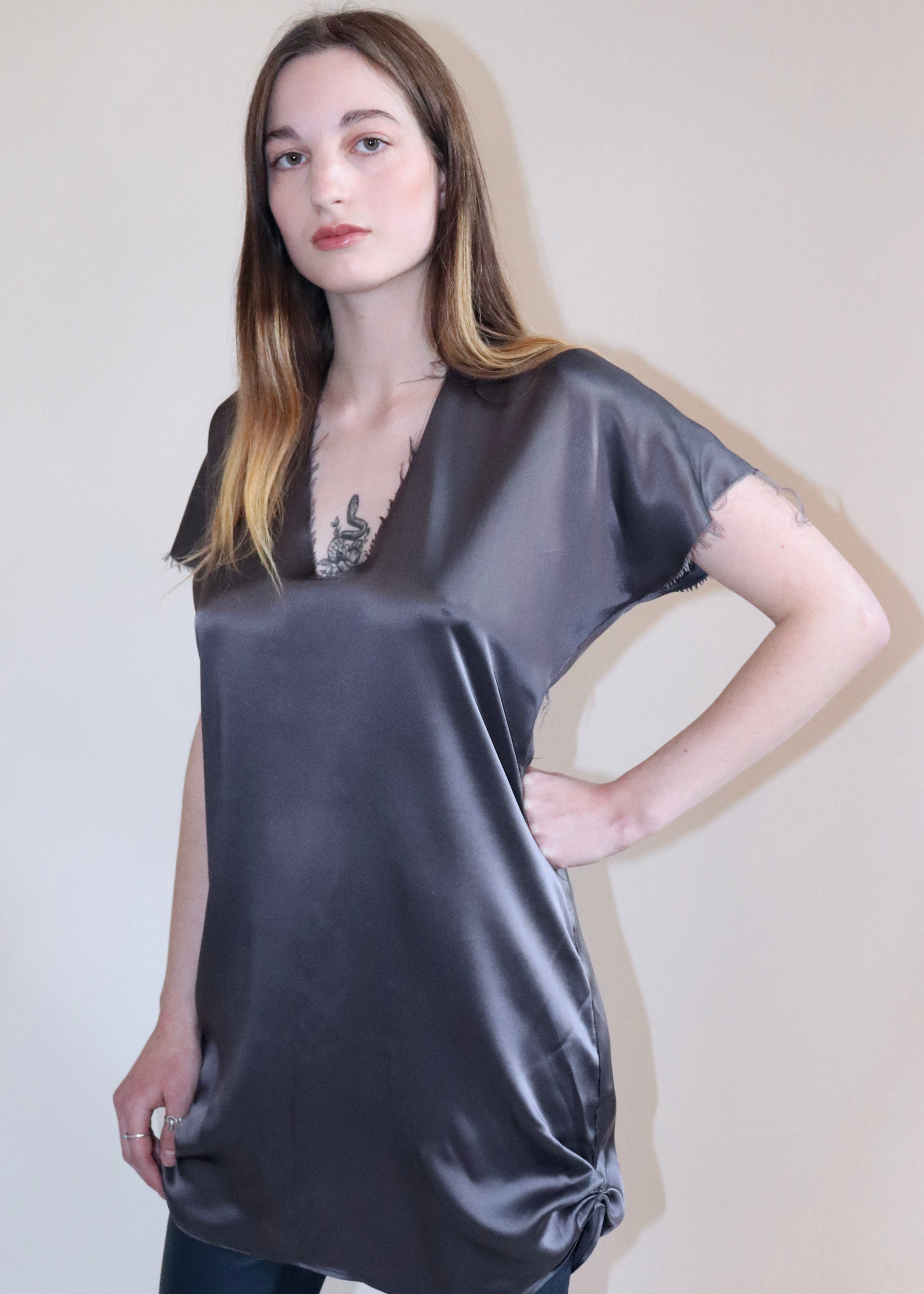 Empty Top. Anthracite. Silk Charmeuse