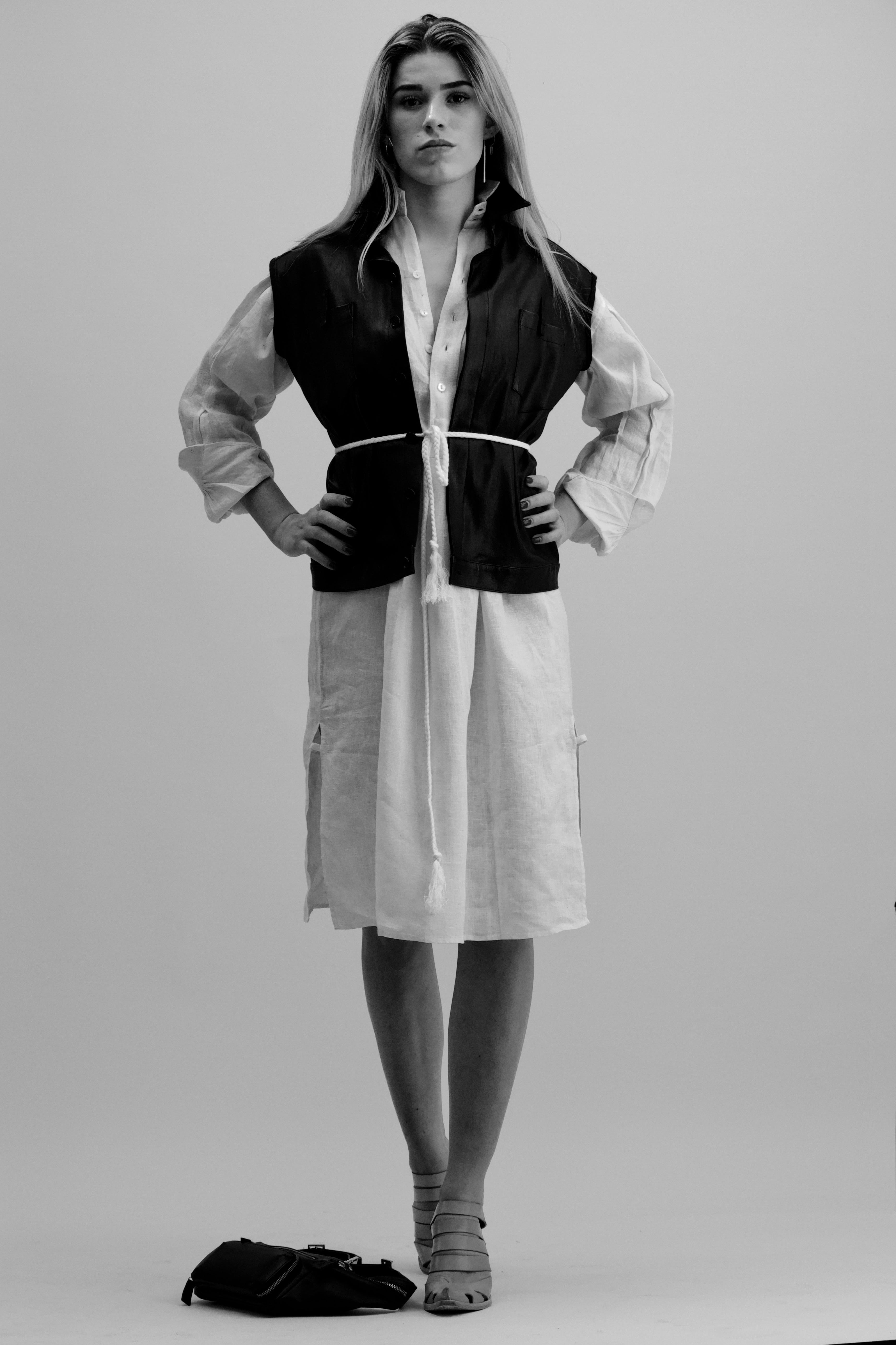 Gentlewoman Linen Peasant Dress, White.