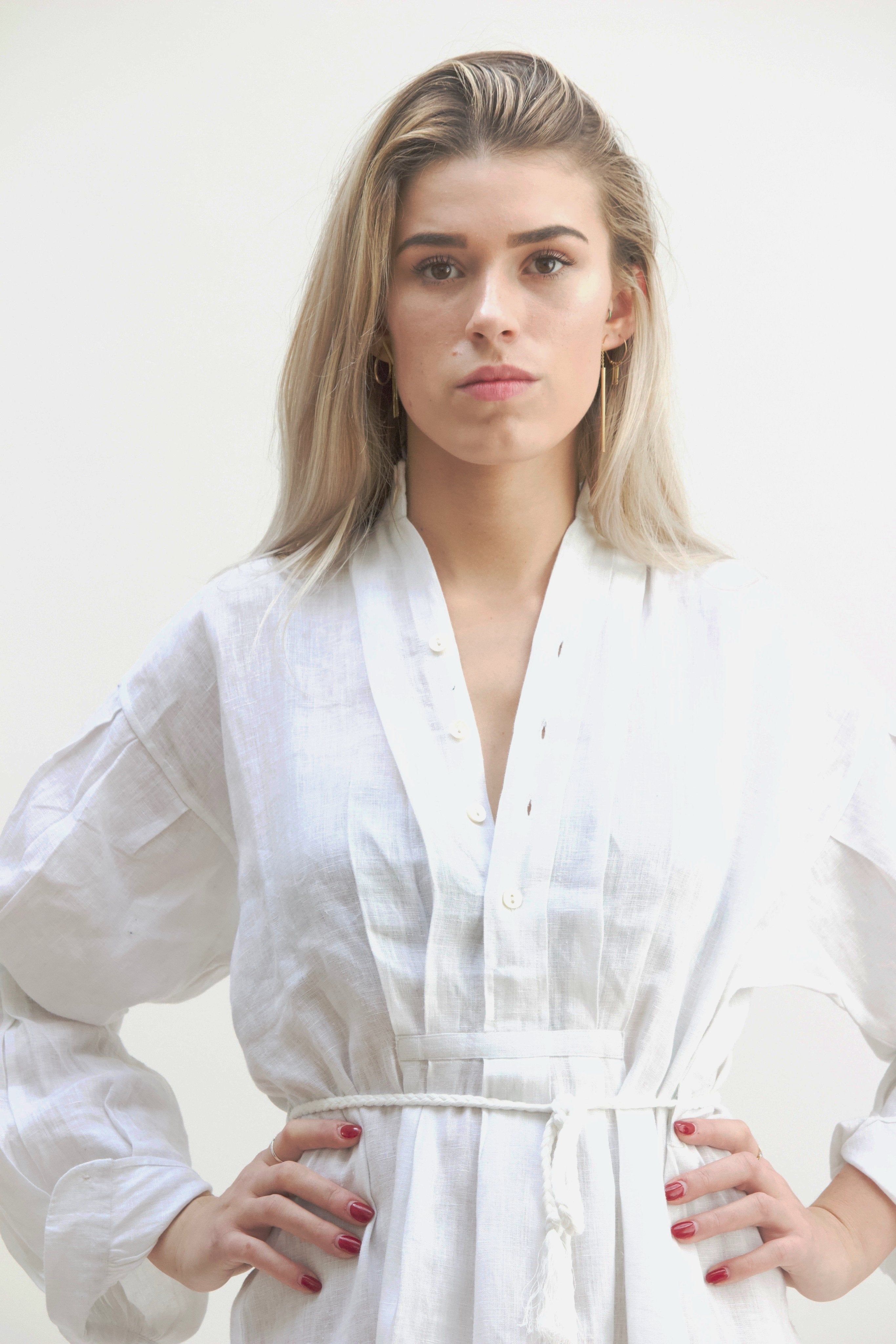 Gentlewoman Linen Peasant Dress, White.