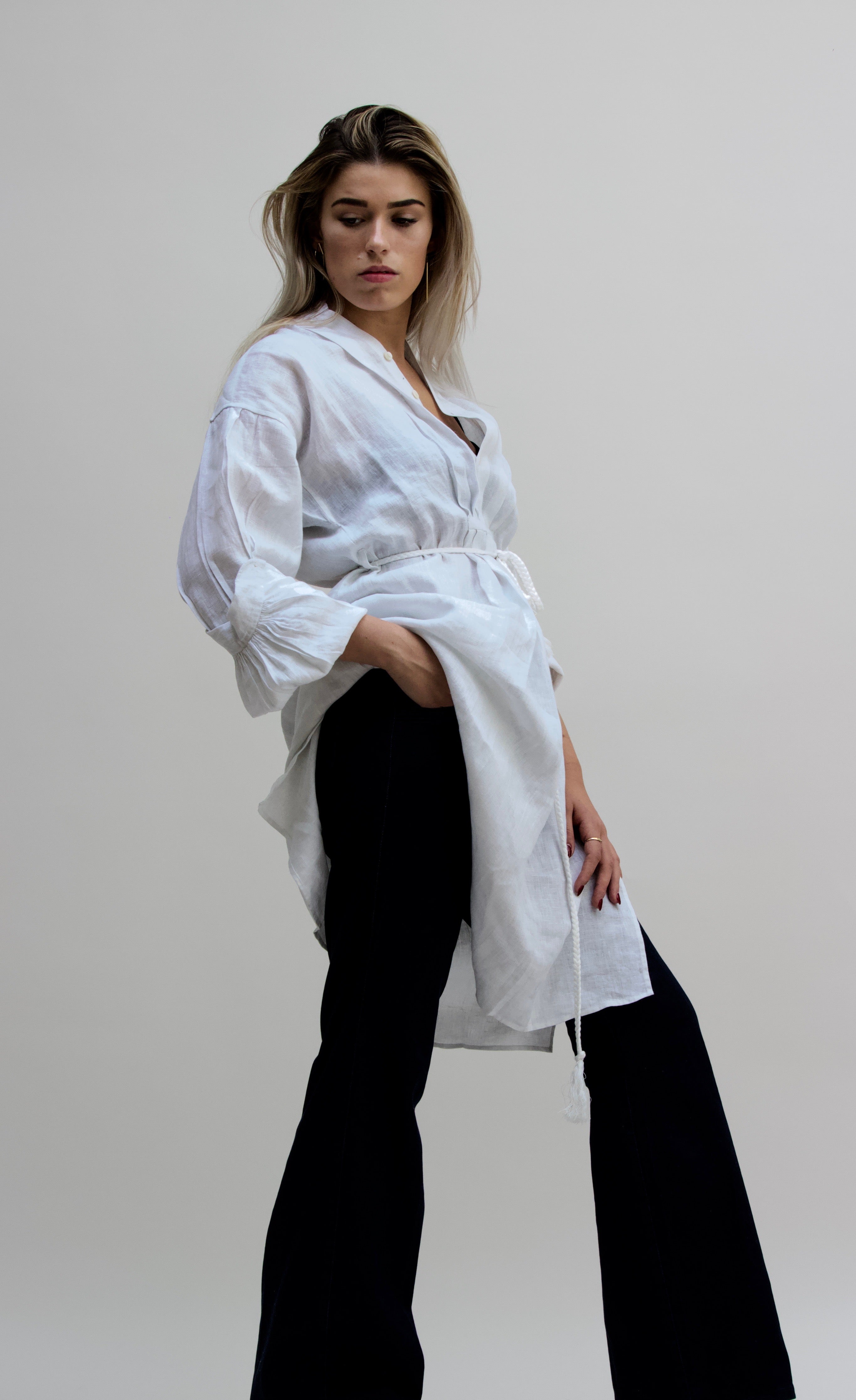 Gentlewoman Linen Peasant Dress, White.