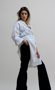 Gentlewoman Linen Peasant Dress, White.