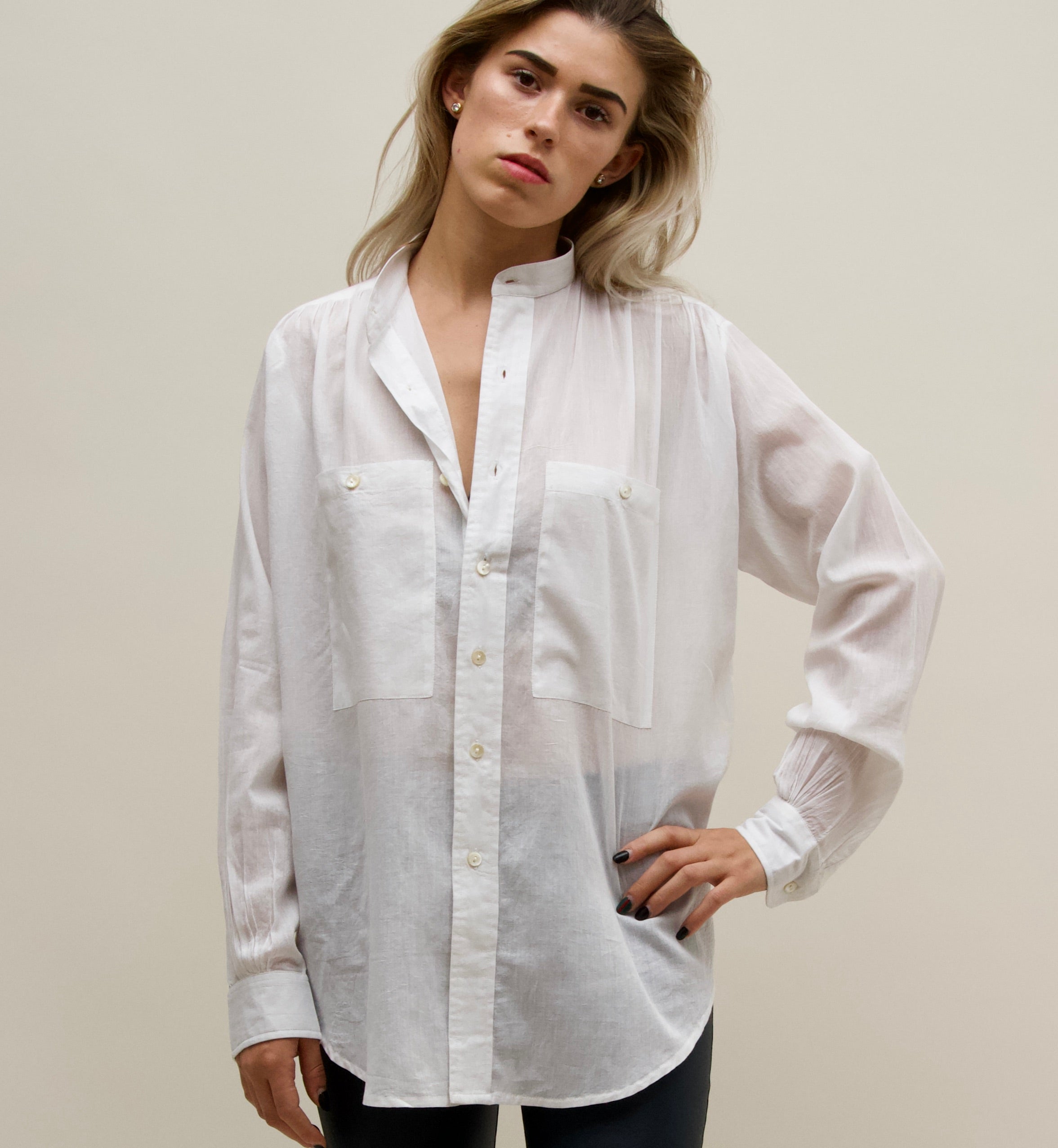 Peasant Shirt. White cotton Voile.