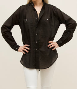 Peasant Shirt. Black Cotton Voile