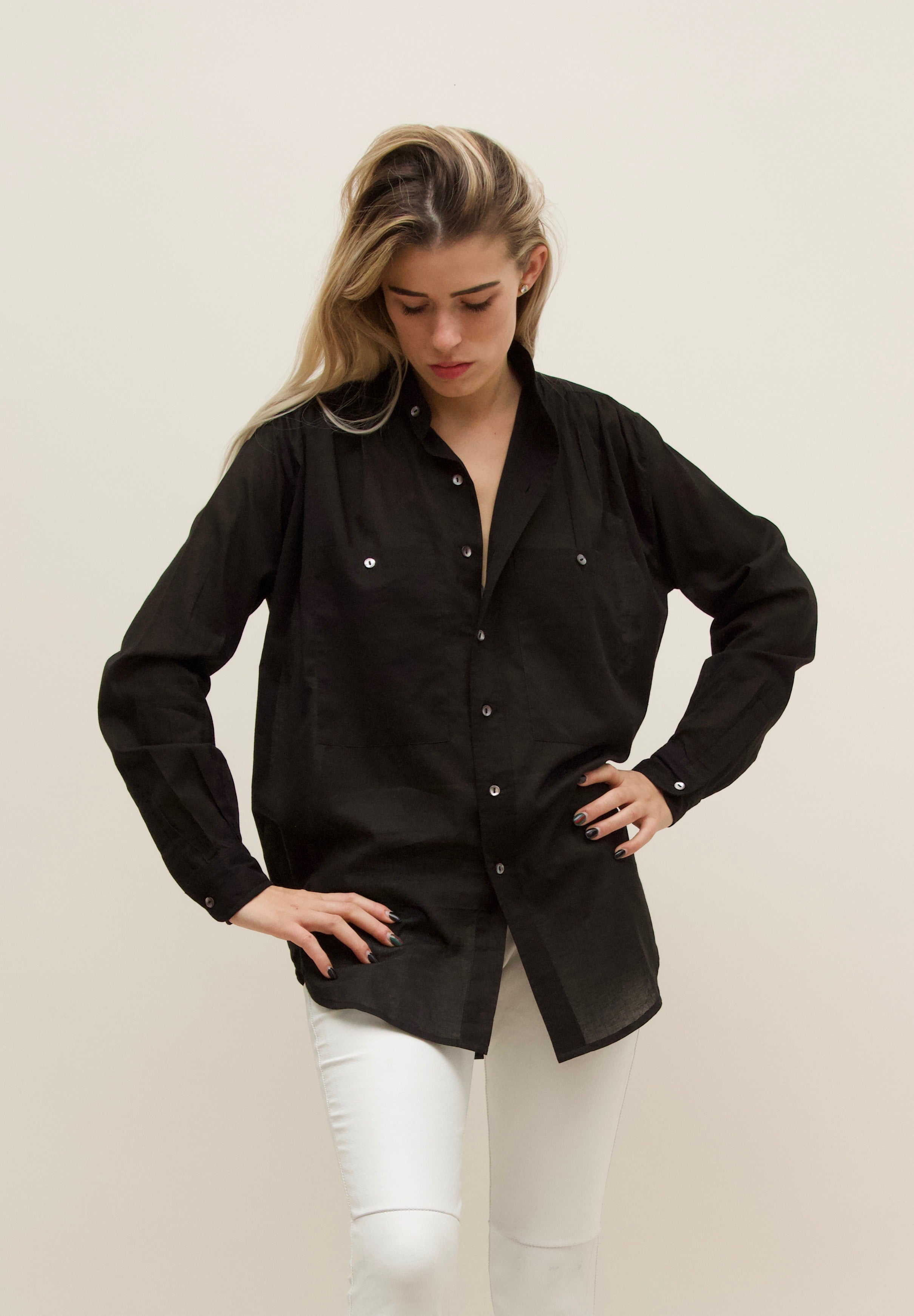Peasant Shirt.. Black Cotton voile