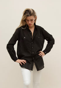 Peasant Shirt.. Black Cotton voile