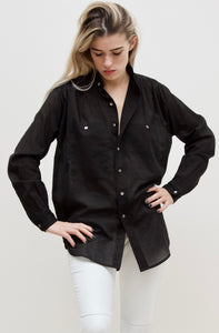 Peasant Shirt. Black Cotton Voile