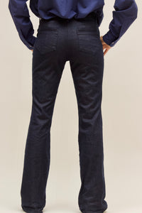 Pintucked Indigo Rinse Stretch Denim Flares