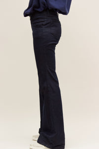 Pintucked Indigo Rinse Stretch Denim Flares