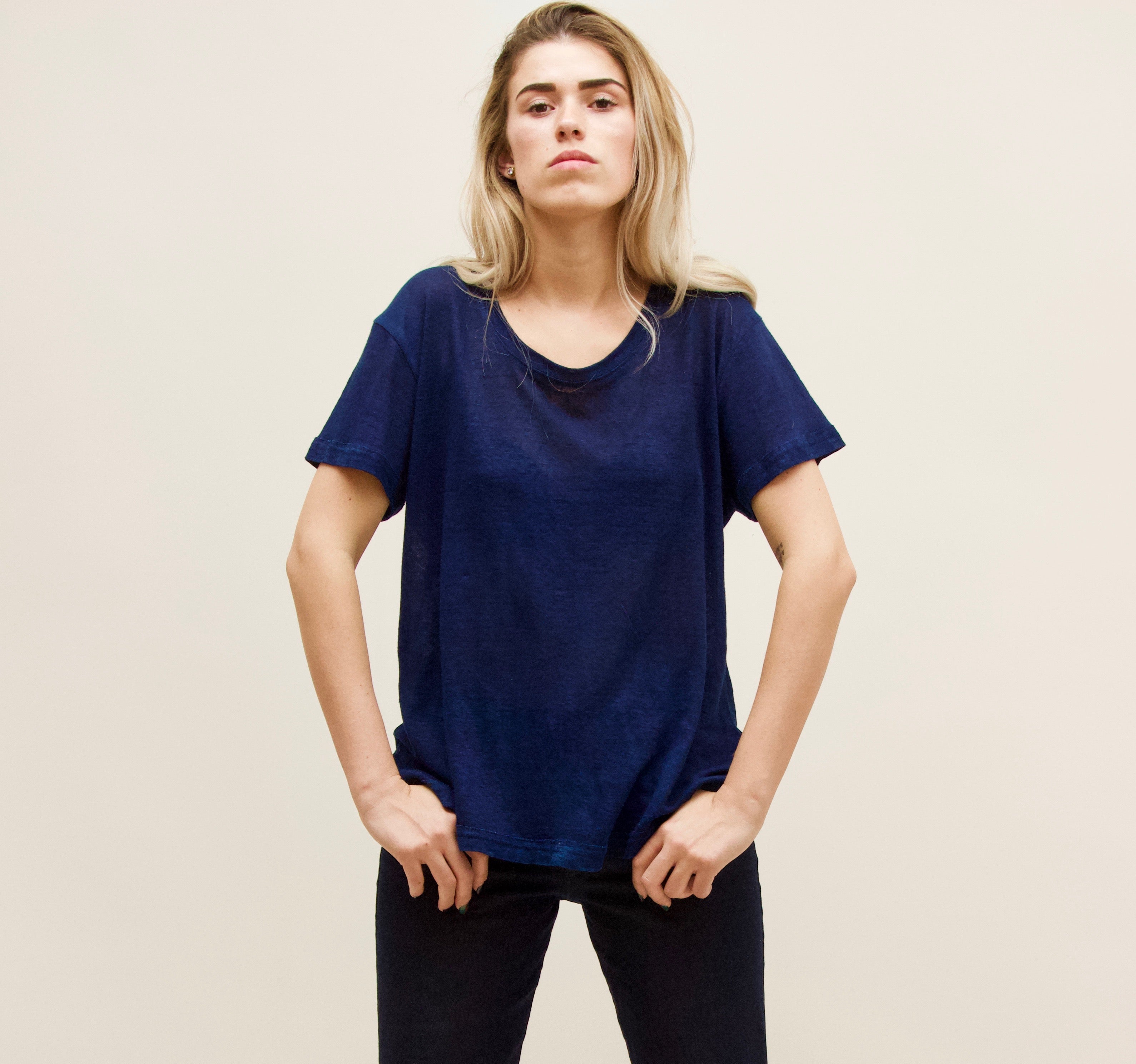 Unisex T-Shirt, Linen Jersey.  Indigo.