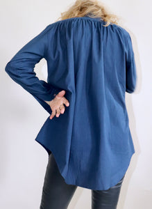 Peasant Shirt Indigo Stripe