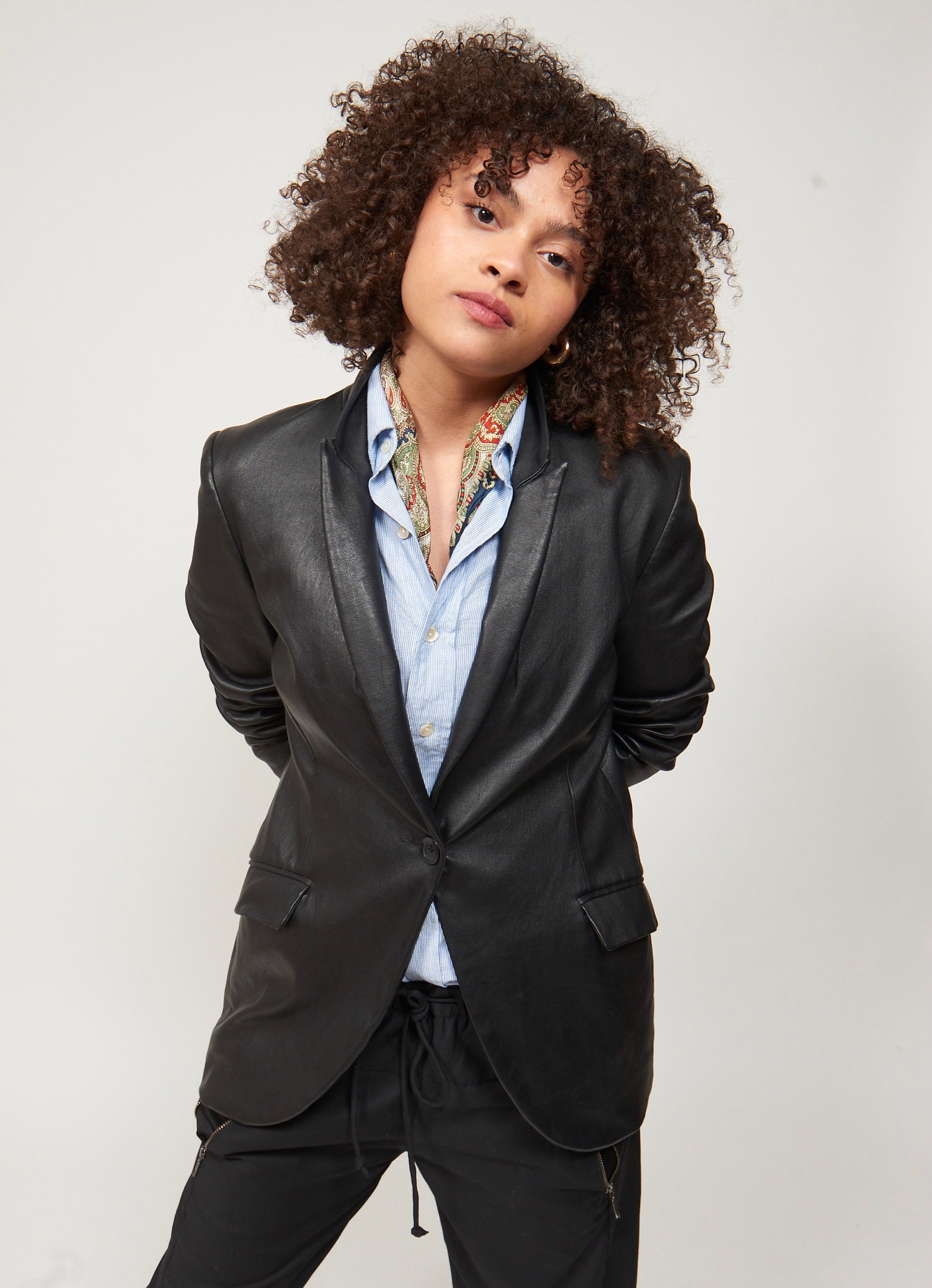 Stretch Lamb Leather Tailored Riding Jacket.