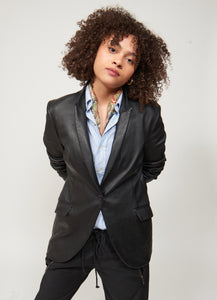 Stretch Lamb Leather Tailored Riding Jacket.
