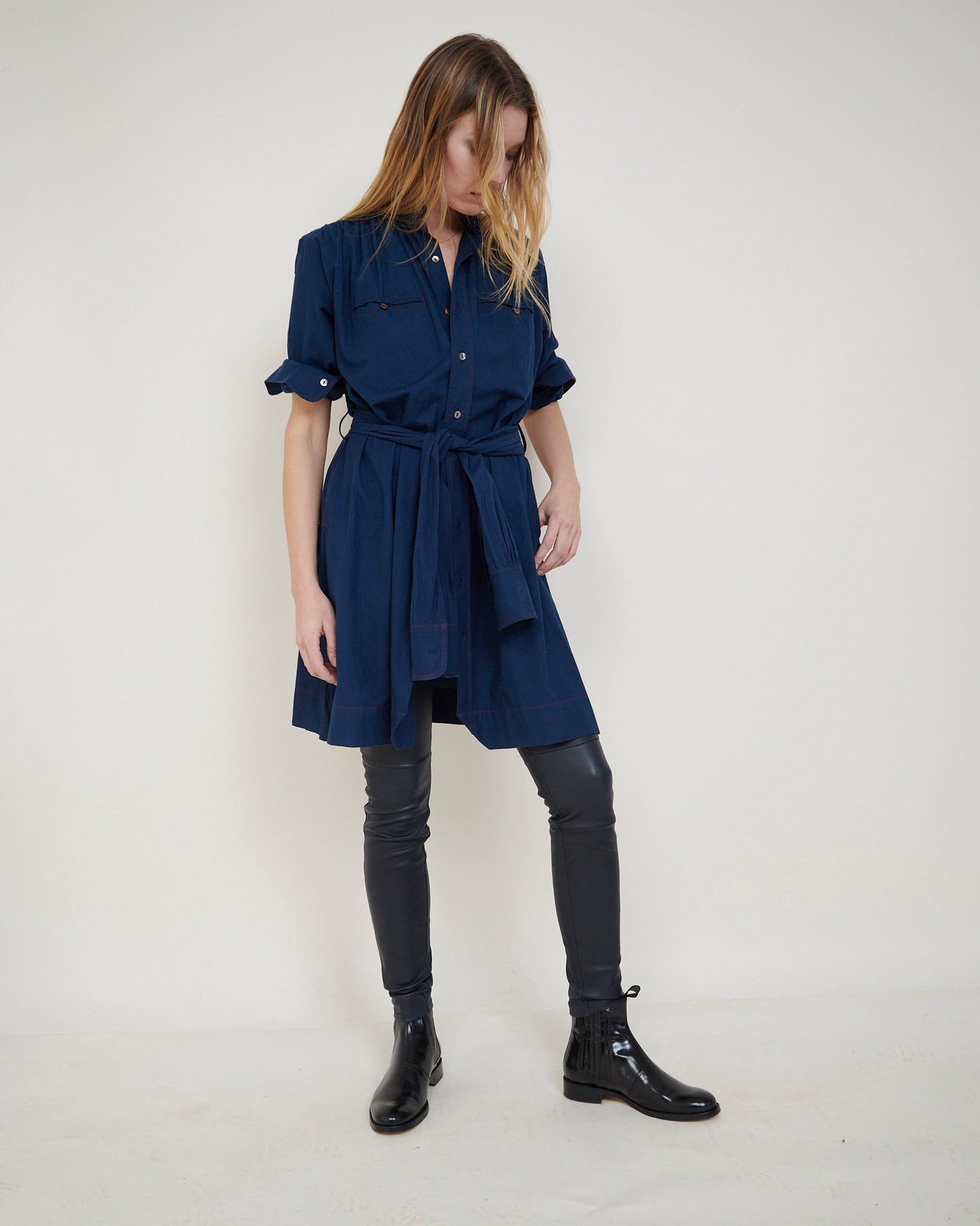 Stretch Lamb Leather Classic Leggings, Atlantic Blue