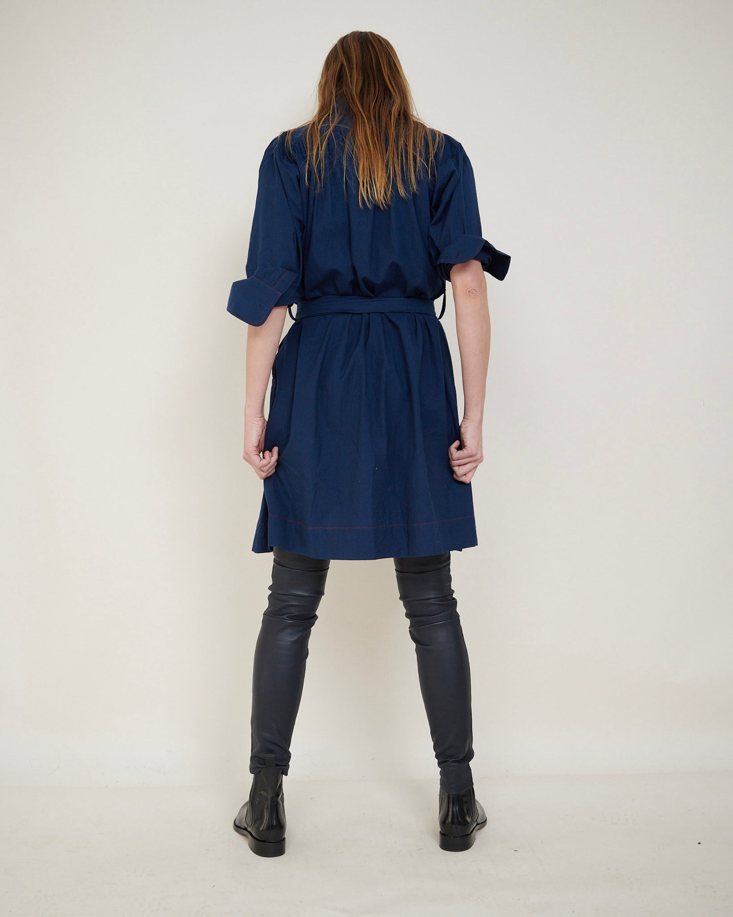 Stretch Lamb Leather Classic Leggings, Atlantic Blue