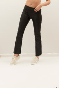 Stretch Lamb Leather Cropped Bootlegging,  Black.