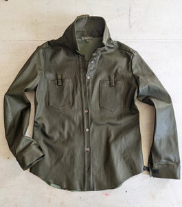 Stretch Lamb Leather Shirt Jacket Olive Green